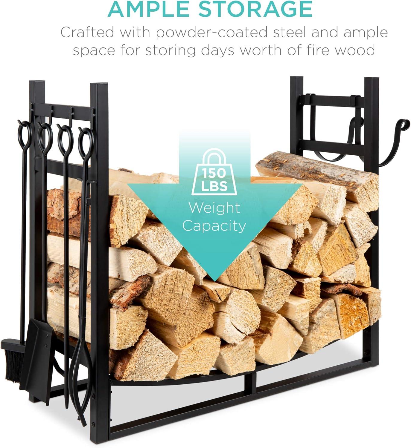 imageBest Choice Products 3425in Firewood Log Rack ampamp Tool Set Steel Wood Storage Accessory for Indoor Outdoor Fire Pit Fireplace wKindling Holder Shovel Poker Tongs Brush