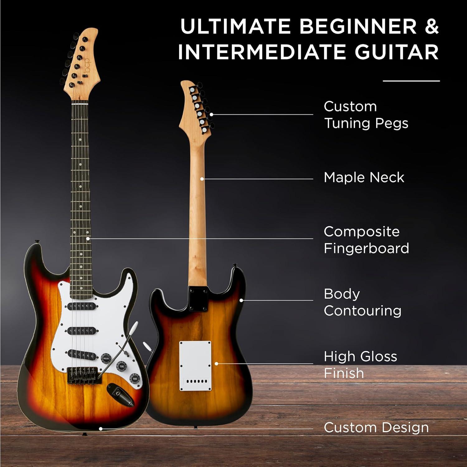 imageBest Choice Products 39in Full Size Beginner Electric Guitar Starter Kit wCase Strap 10W Amp Strings Pick Tremolo Bar  Sunburst3 Color Sunburst