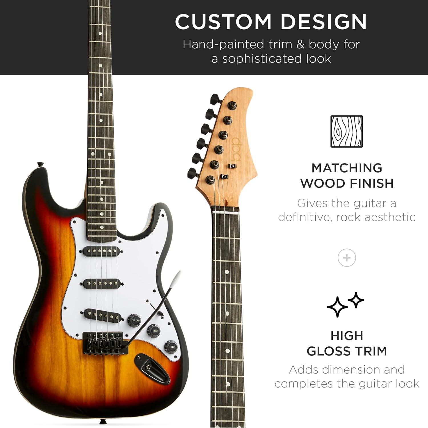 imageBest Choice Products 39in Full Size Beginner Electric Guitar Starter Kit wCase Strap 10W Amp Strings Pick Tremolo Bar  Sunburst3 Color Sunburst