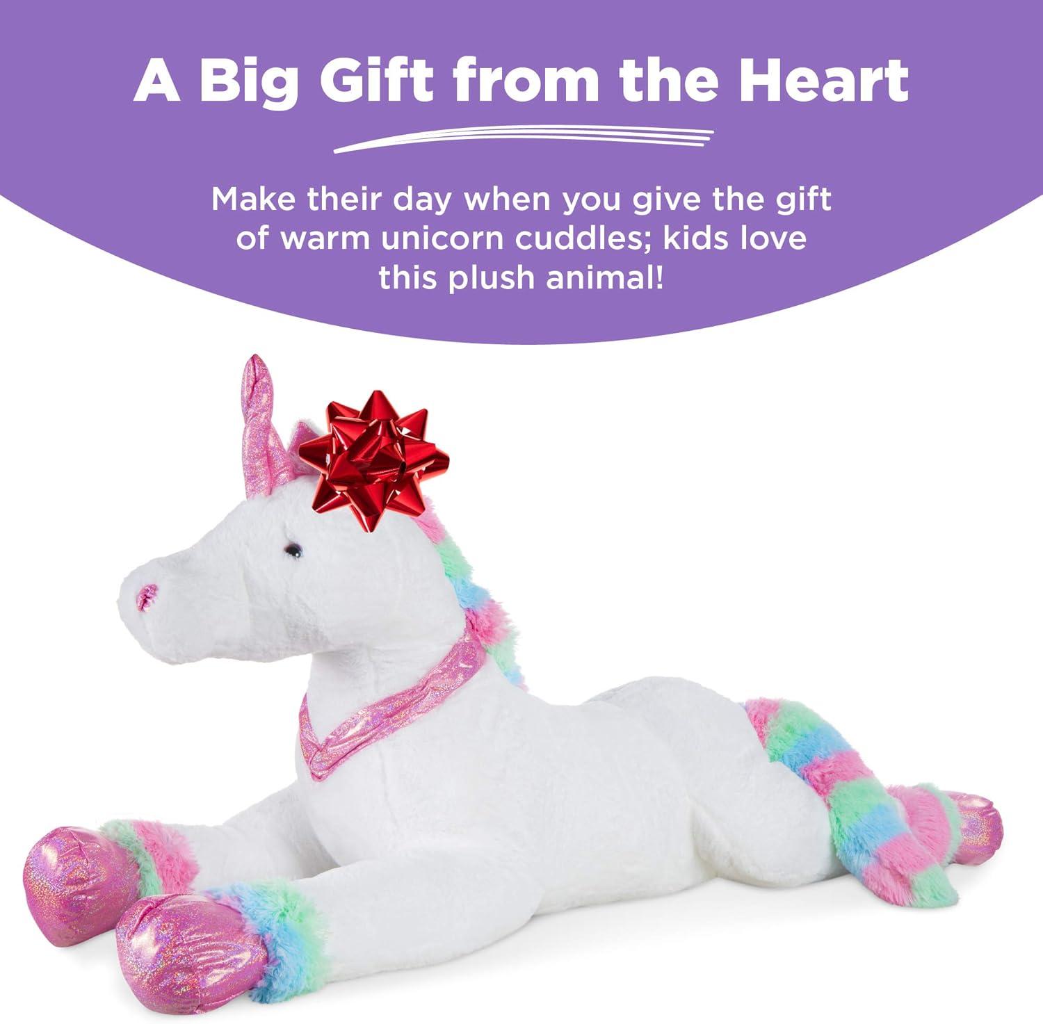 imageBest Choice Products 52in Kids Extra Large Plush Unicorn LifeSize Stuffed Animal Toy wRainbow Details  Soft White FurWhite