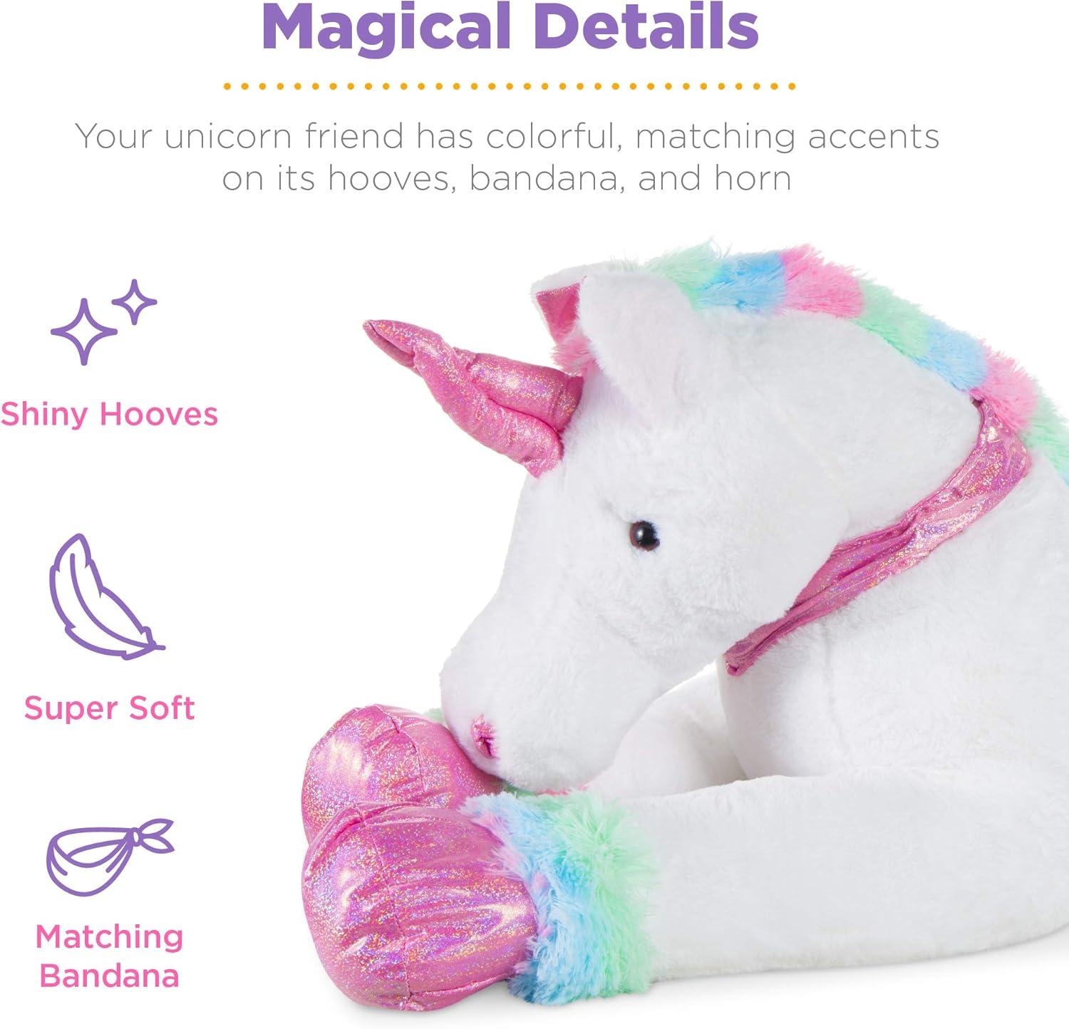 imageBest Choice Products 52in Kids Extra Large Plush Unicorn LifeSize Stuffed Animal Toy wRainbow Details  Soft White FurWhite