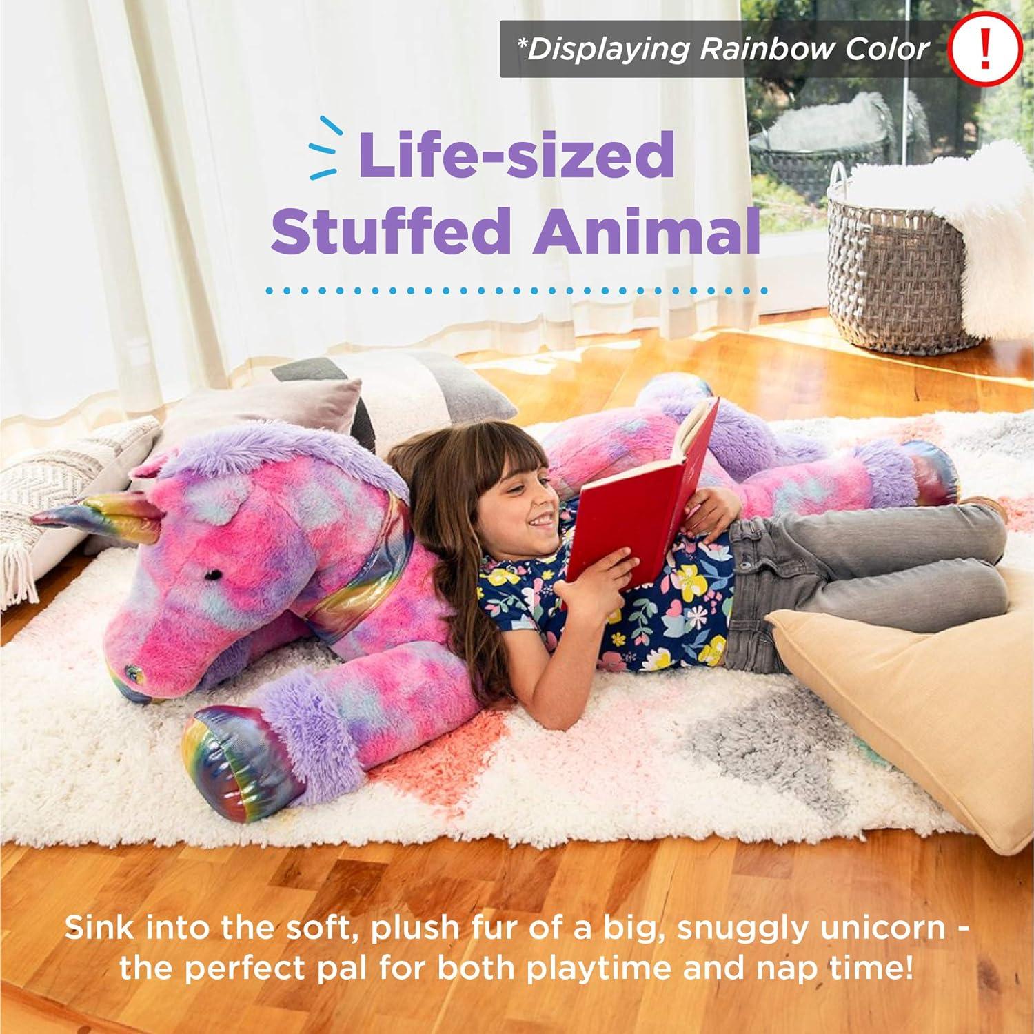 imageBest Choice Products 52in Kids Extra Large Plush Unicorn LifeSize Stuffed Animal Toy wRainbow Details  Soft White FurWhite