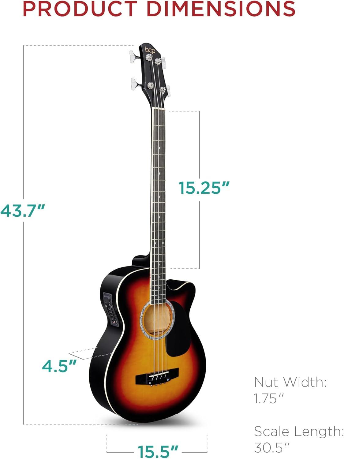 imageBest Choice Products Acoustic Electric Bass Guitar Full Size 4 String Fretted Bass Guitar wPadded Gig Bag  BlueVintage Sunburst