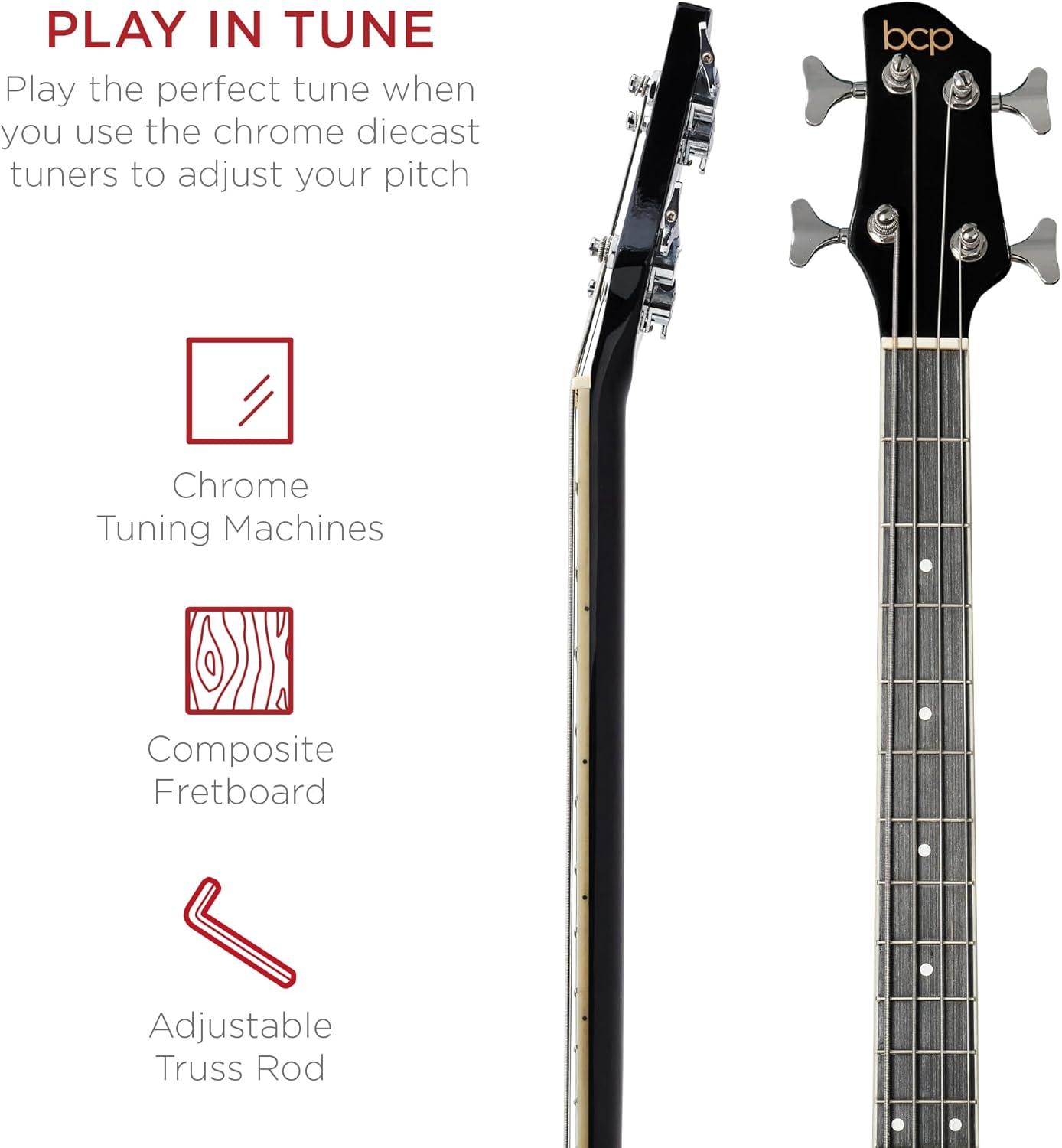 imageBest Choice Products Acoustic Electric Bass Guitar Full Size 4 String Fretted Bass Guitar wPadded Gig Bag  BlueVintage Sunburst