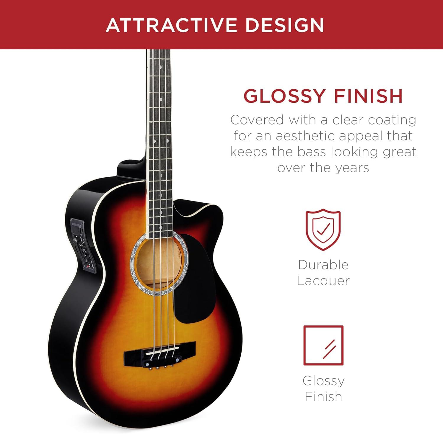 imageBest Choice Products Acoustic Electric Bass Guitar Full Size 4 String Fretted Bass Guitar wPadded Gig Bag  BlueVintage Sunburst