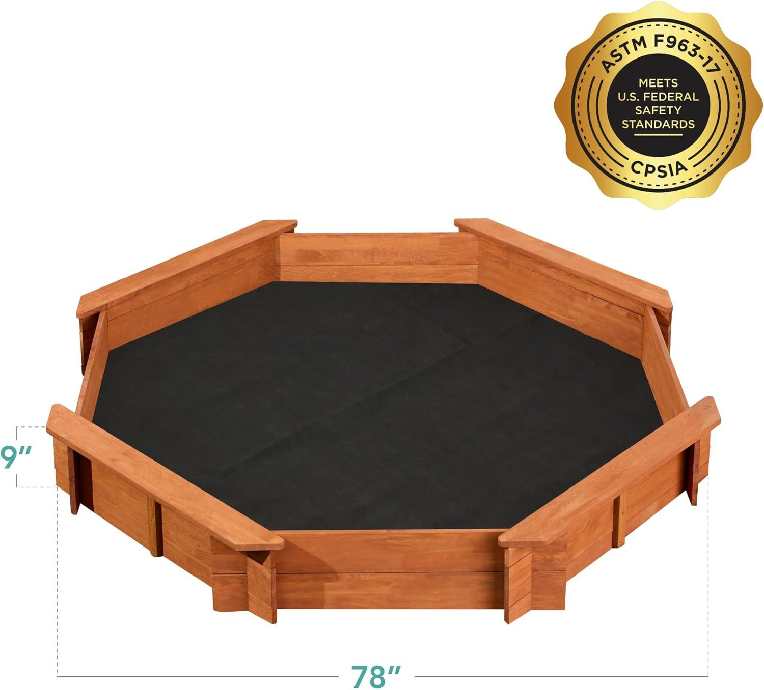 imageBest Choice Products Kids Large Octagonal Wooden Outdoor Sandbox with Cover w 4 Reinforced Benches 8 Seats XL Sandpit Bottom Liner  BrownBrown