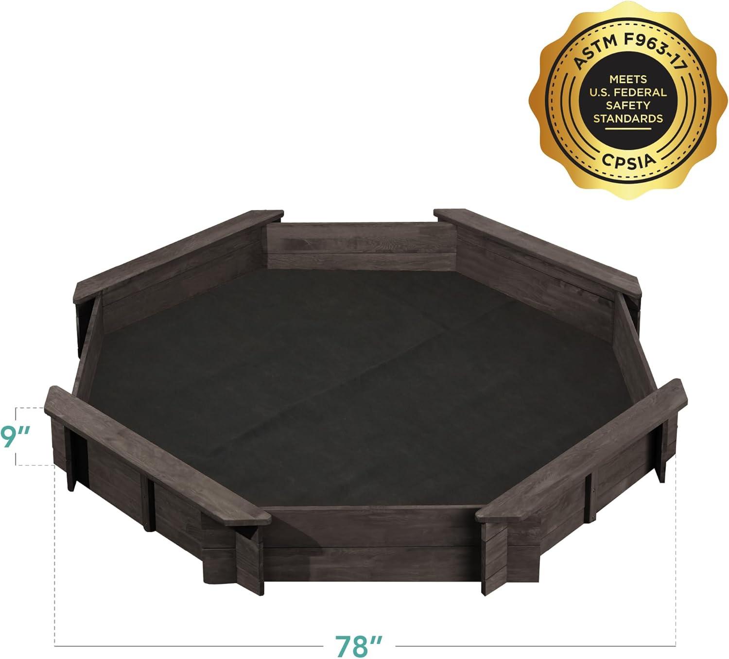 imageBest Choice Products Kids Large Octagonal Wooden Outdoor Sandbox with Cover w 4 Reinforced Benches 8 Seats XL Sandpit Bottom Liner  BrownEspresso