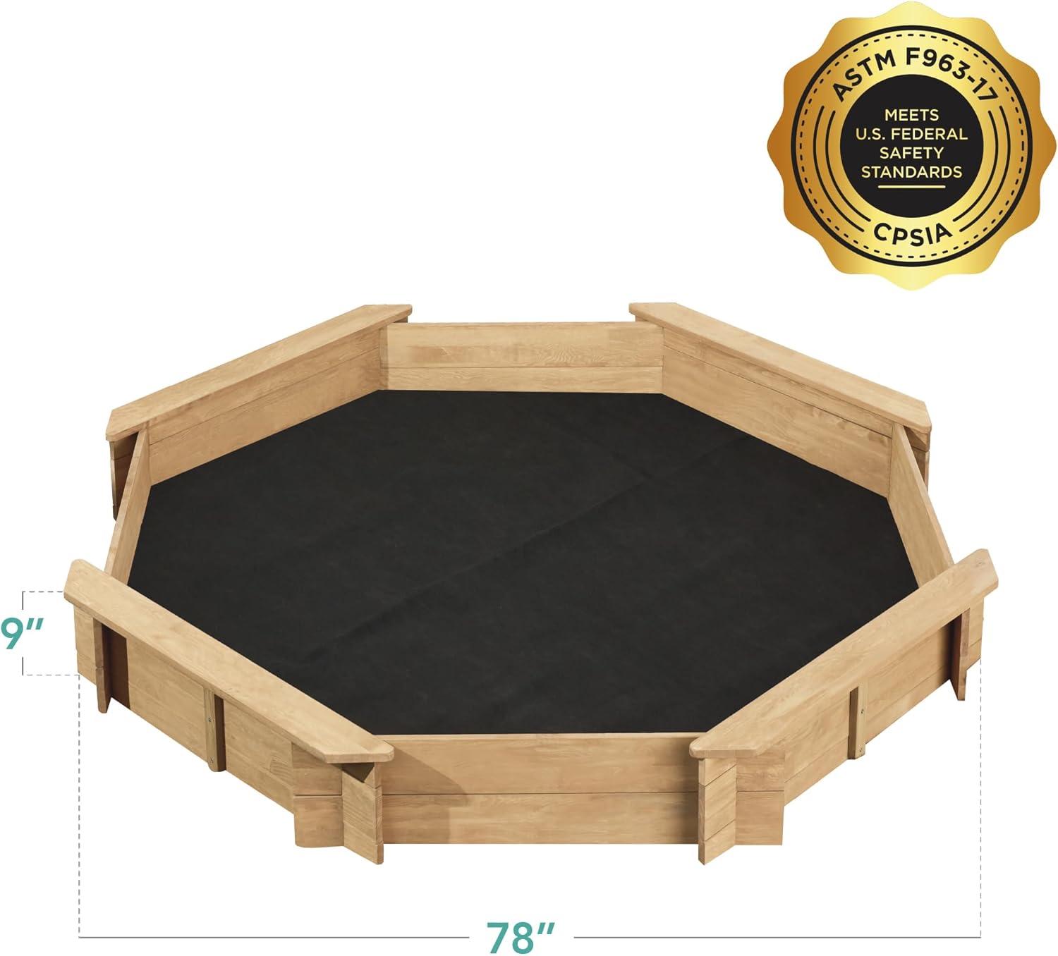 imageBest Choice Products Kids Large Octagonal Wooden Outdoor Sandbox with Cover w 4 Reinforced Benches 8 Seats XL Sandpit Bottom Liner  BrownNatural