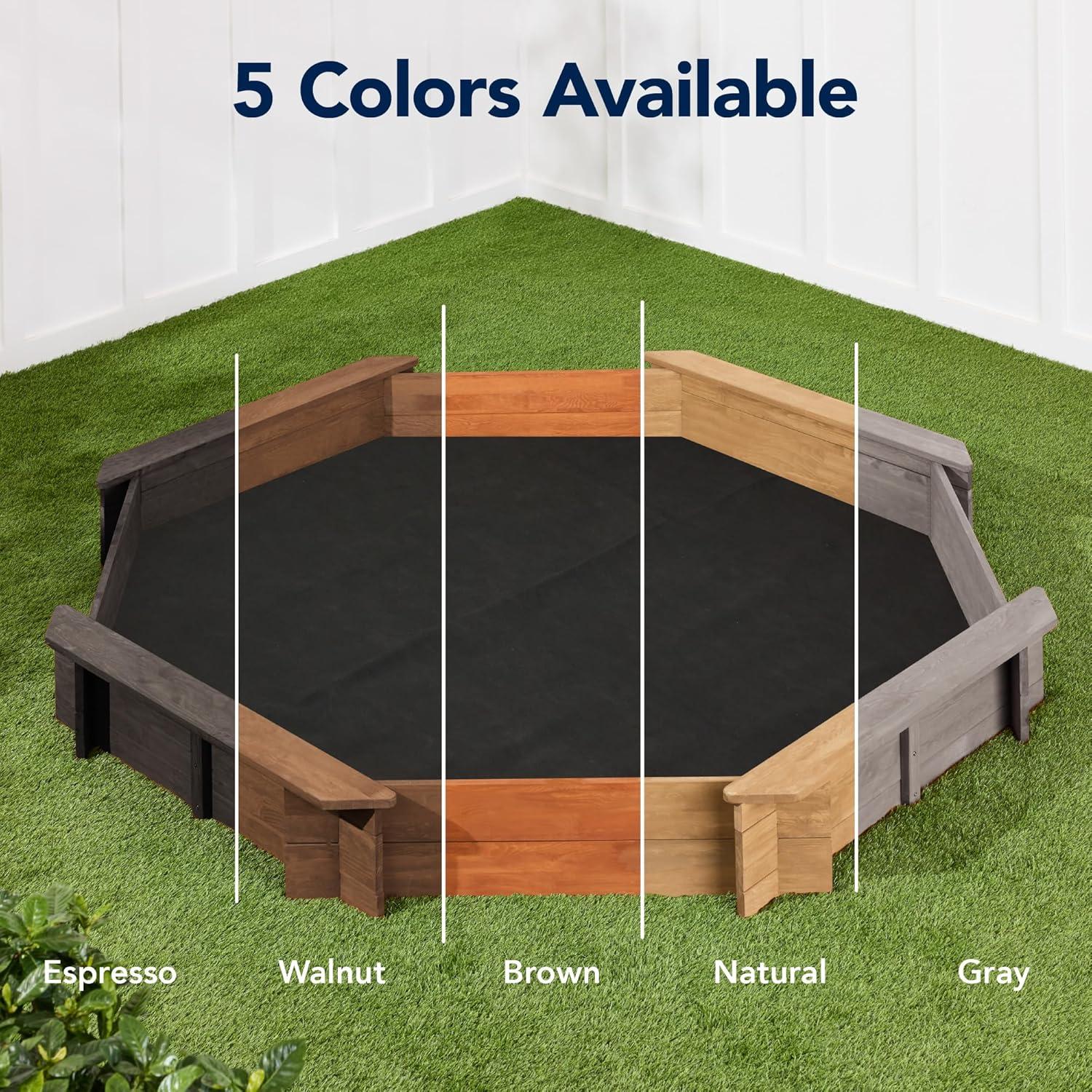 imageBest Choice Products Kids Large Octagonal Wooden Outdoor Sandbox with Cover w 4 Reinforced Benches 8 Seats XL Sandpit Bottom Liner  BrownWalnut