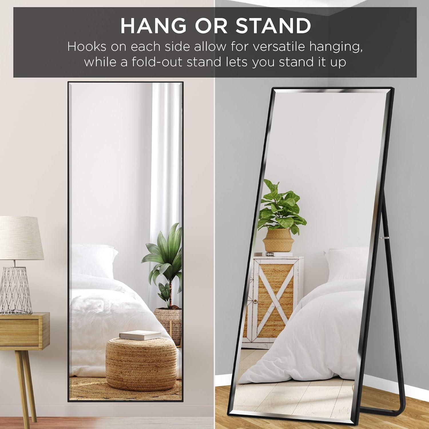 imageBest Choice Products Large 65x22in Full Length Mirror Rectangular Hanging ampamp Leaning Floor Mirror for Bedroom Living Room Vertical Horizontal wHigh Clarity Beveled Edges AntiBlast Film  GoldBlack
