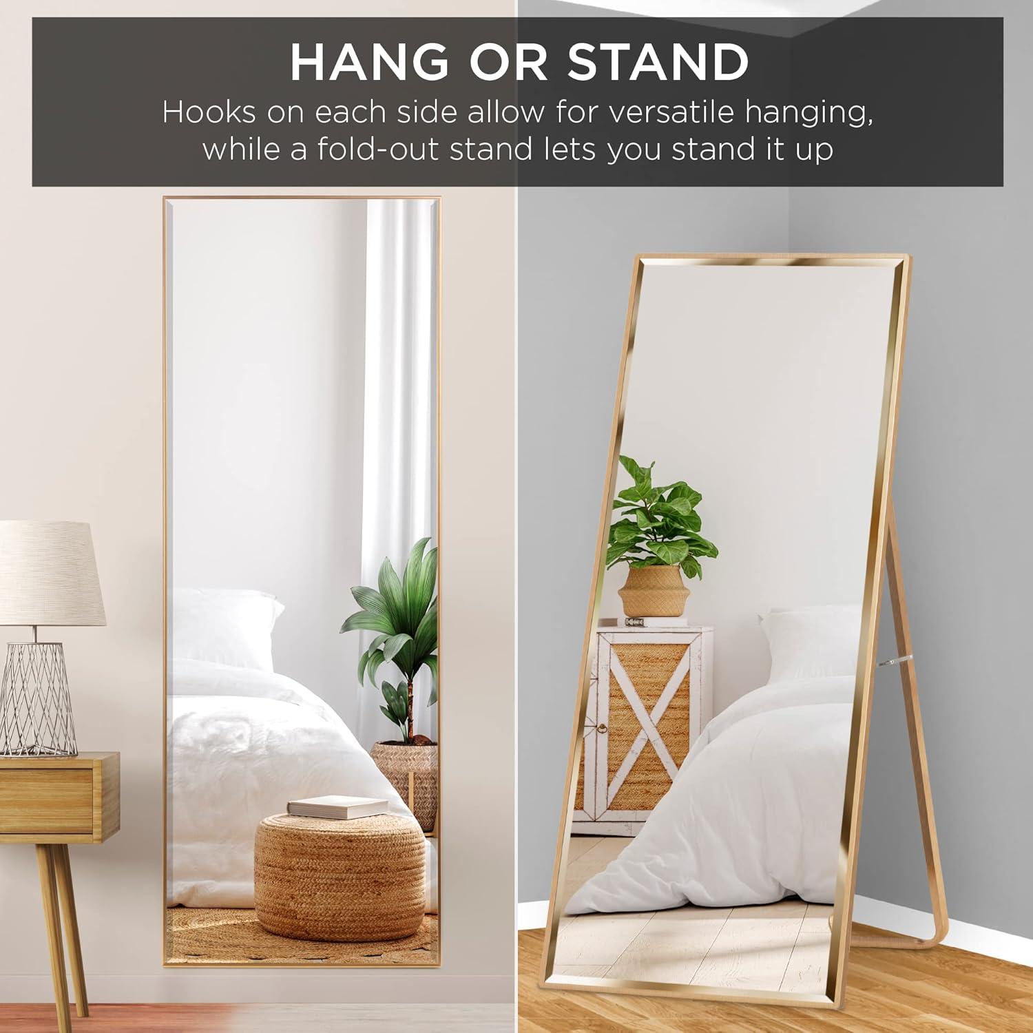 imageBest Choice Products Large 65x22in Full Length Mirror Rectangular Hanging ampamp Leaning Floor Mirror for Bedroom Living Room Vertical Horizontal wHigh Clarity Beveled Edges AntiBlast Film  GoldGold