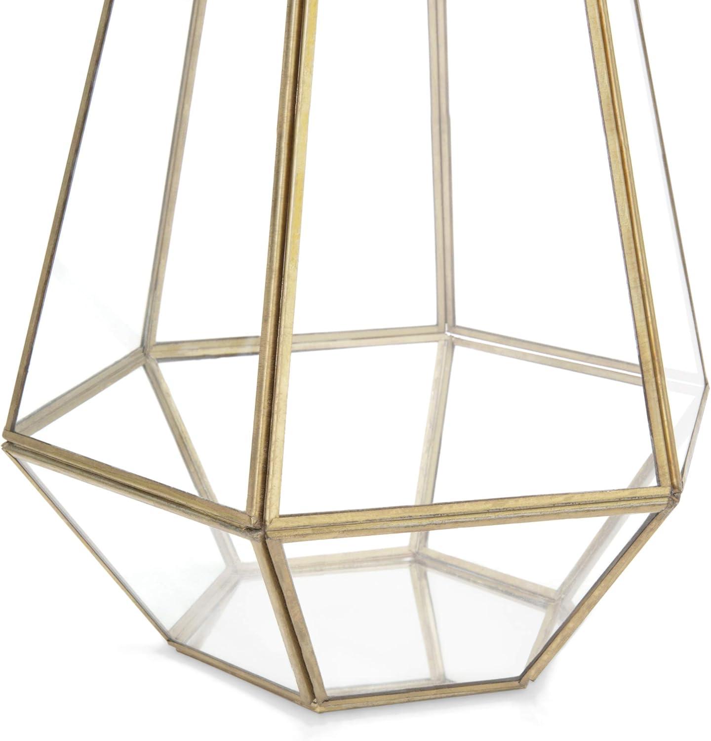 imageBest Choice Products Metal Indoor Outdoor Modern Decorative Faceted Hurricane Candle Holder Centerpiece Lanterns for Parties Events Weddings wClear Glass Mirrored Base Set of 3 BrassBurnished Brass