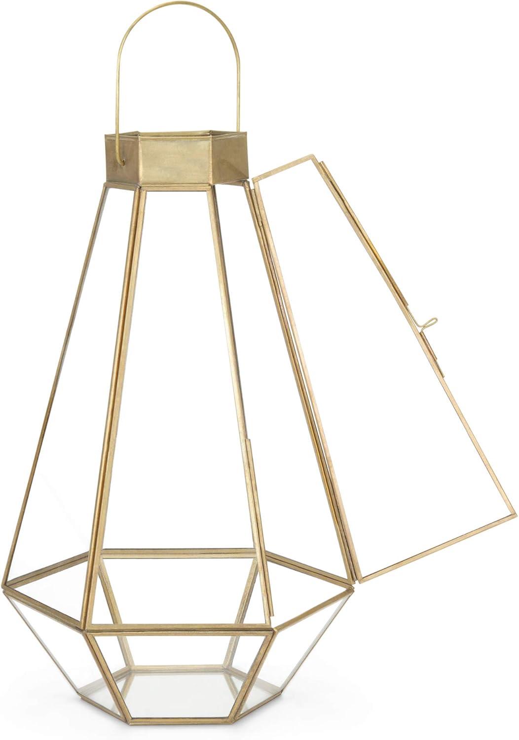 imageBest Choice Products Metal Indoor Outdoor Modern Decorative Faceted Hurricane Candle Holder Centerpiece Lanterns for Parties Events Weddings wClear Glass Mirrored Base Set of 3 BrassBurnished Brass