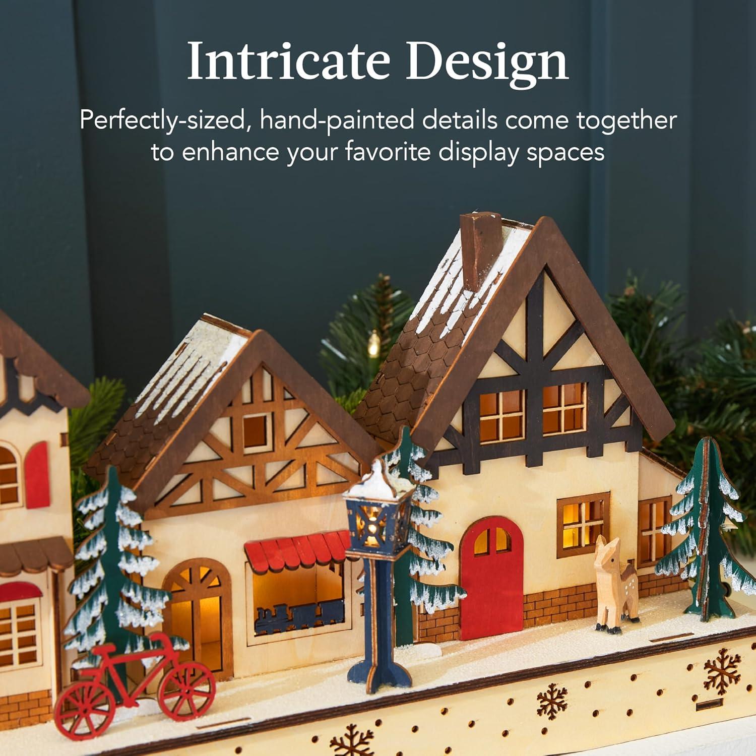 imageBest Choice Products PreLit Wooden Christmas Village Winter Mantel Decor Traditional Holiday Decoration for Home Living Room Entryway wLED Lights PluginBatteryPowered wTimer
