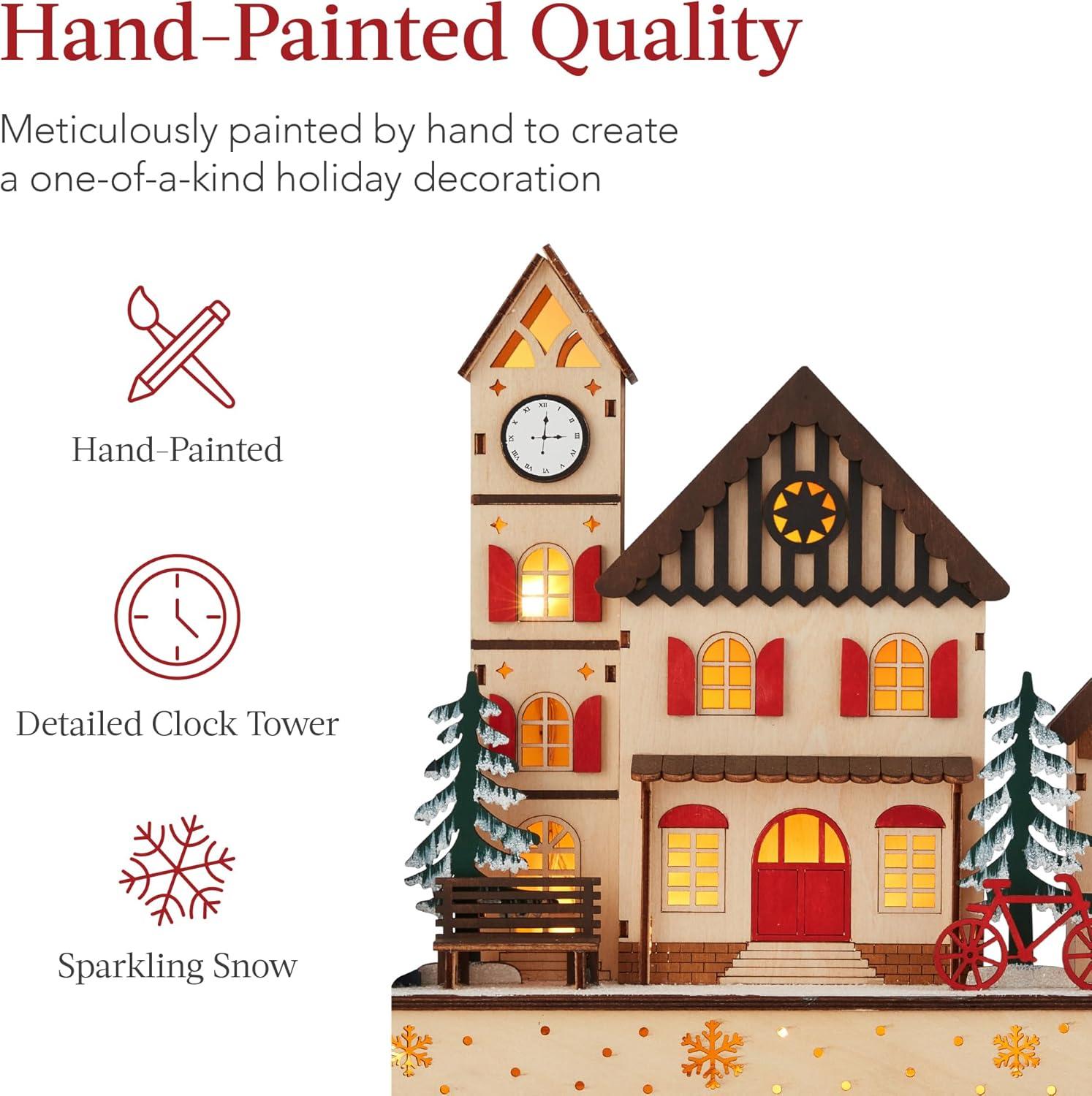 imageBest Choice Products PreLit Wooden Christmas Village Winter Mantel Decor Traditional Holiday Decoration for Home Living Room Entryway wLED Lights PluginBatteryPowered wTimer