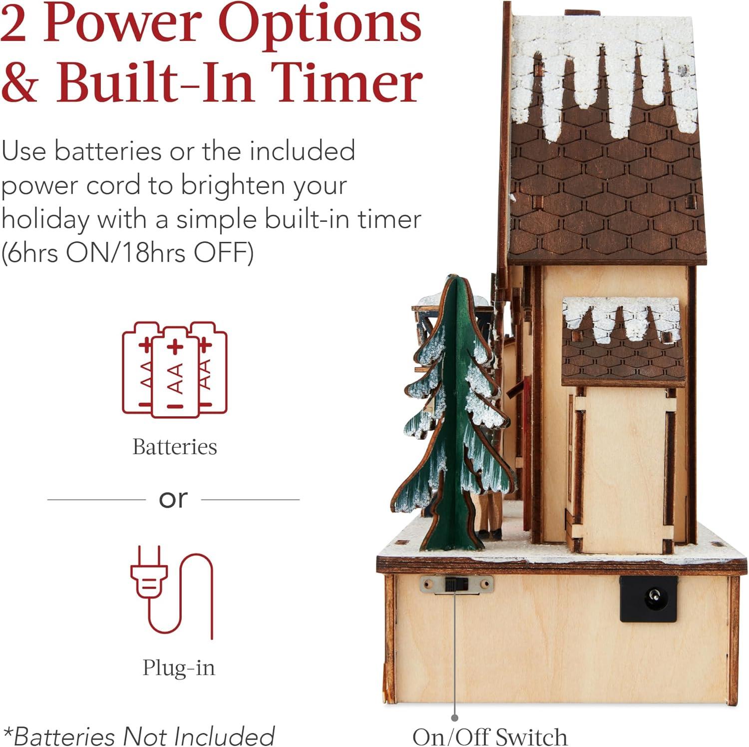 imageBest Choice Products PreLit Wooden Christmas Village Winter Mantel Decor Traditional Holiday Decoration for Home Living Room Entryway wLED Lights PluginBatteryPowered wTimer