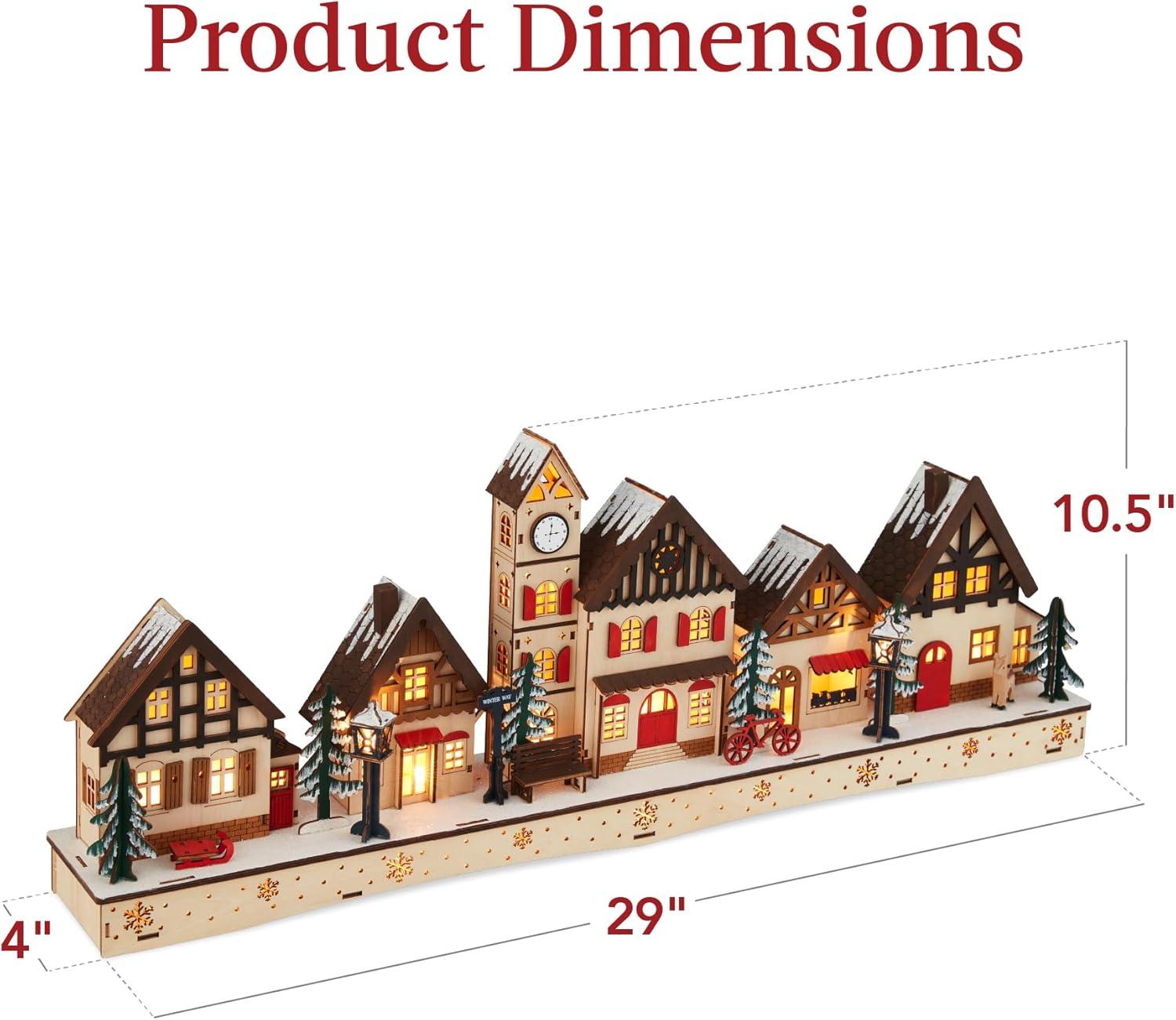 imageBest Choice Products PreLit Wooden Christmas Village Winter Mantel Decor Traditional Holiday Decoration for Home Living Room Entryway wLED Lights PluginBatteryPowered wTimer