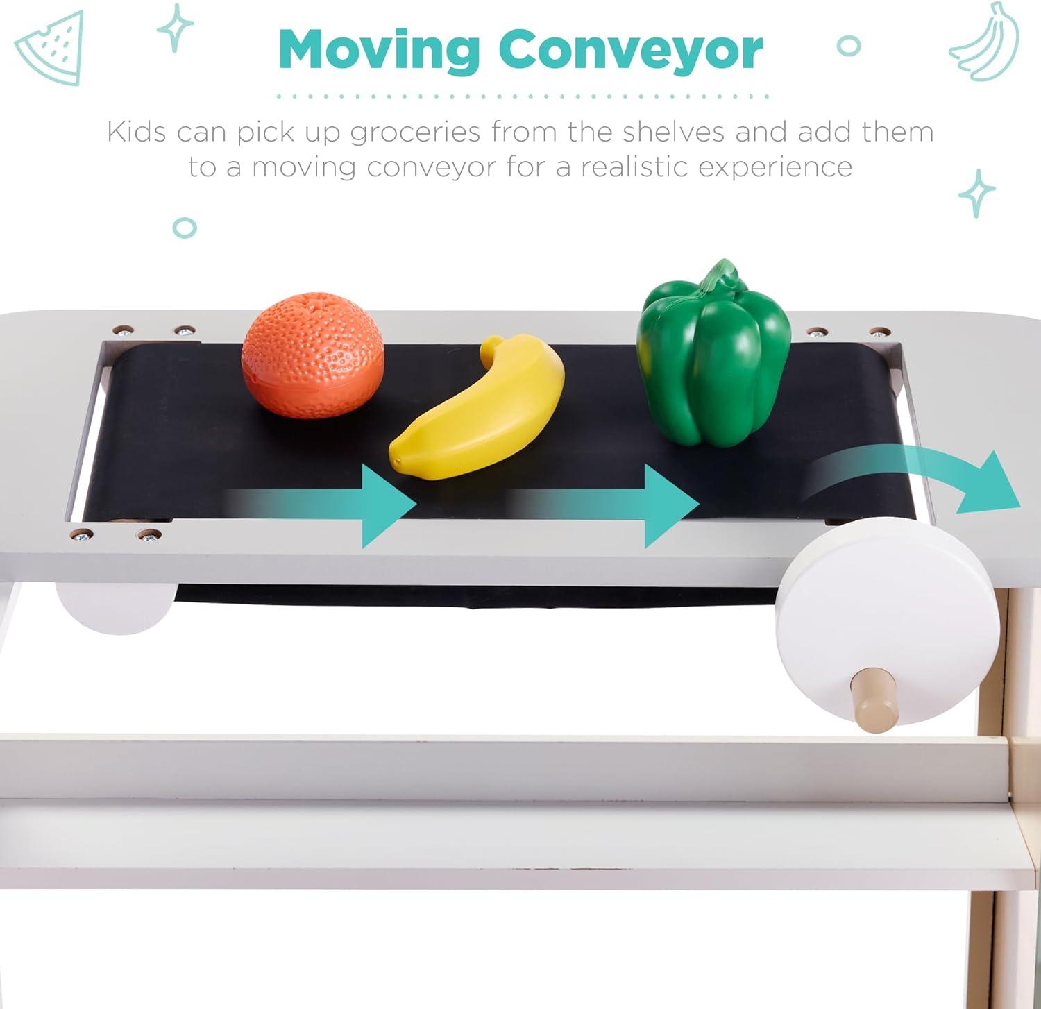 imageBest Choice Products Pretend Play Grocery Store Wooden Supermarket Toy Set for Kids wPlay Food Chalkboard Cash Register Working Conveyor  RedNatural