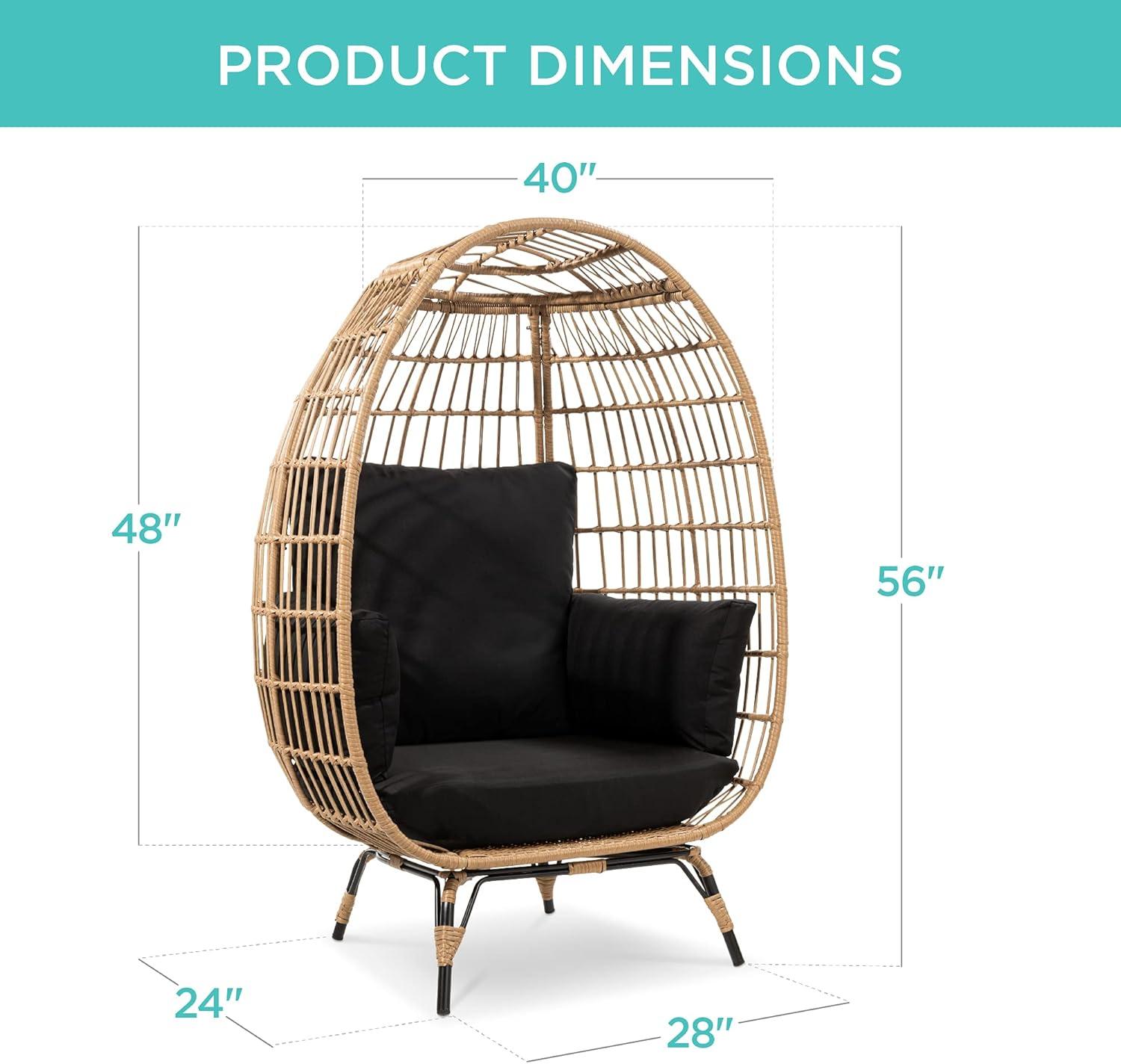 imageBest Choice Products Wicker Egg Chair Oversized Indoor Outdoor Lounger for Patio Backyard Living Room w 4 Cushions Steel Frame 440lb Capacity  IvoryBlack