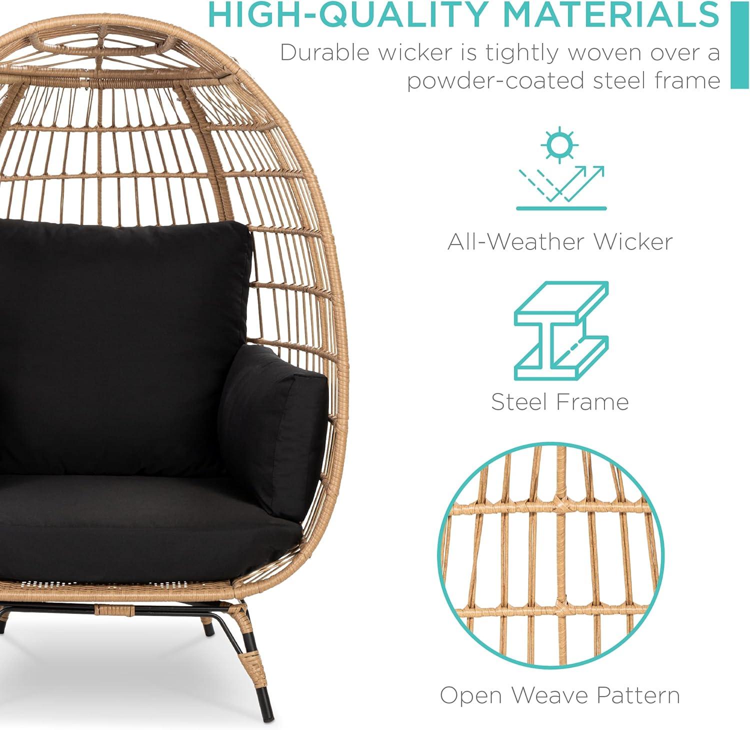 imageBest Choice Products Wicker Egg Chair Oversized Indoor Outdoor Lounger for Patio Backyard Living Room w 4 Cushions Steel Frame 440lb Capacity  IvoryBlack