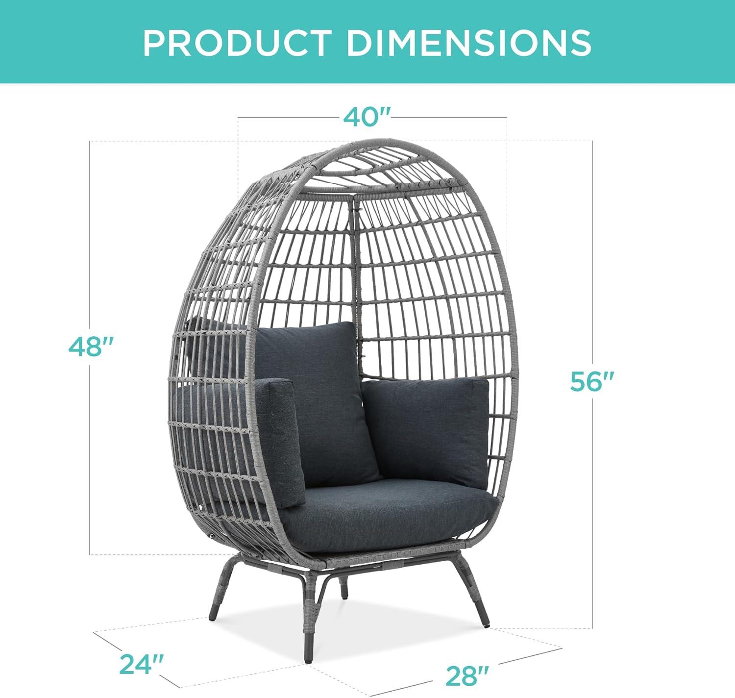imageBest Choice Products Wicker Egg Chair Oversized Indoor Outdoor Lounger for Patio Backyard Living Room w 4 Cushions Steel Frame 440lb Capacity  IvoryGrayCharcoal