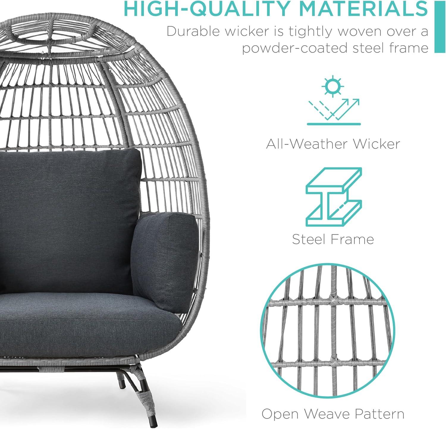 imageBest Choice Products Wicker Egg Chair Oversized Indoor Outdoor Lounger for Patio Backyard Living Room w 4 Cushions Steel Frame 440lb Capacity  IvoryGrayCharcoal