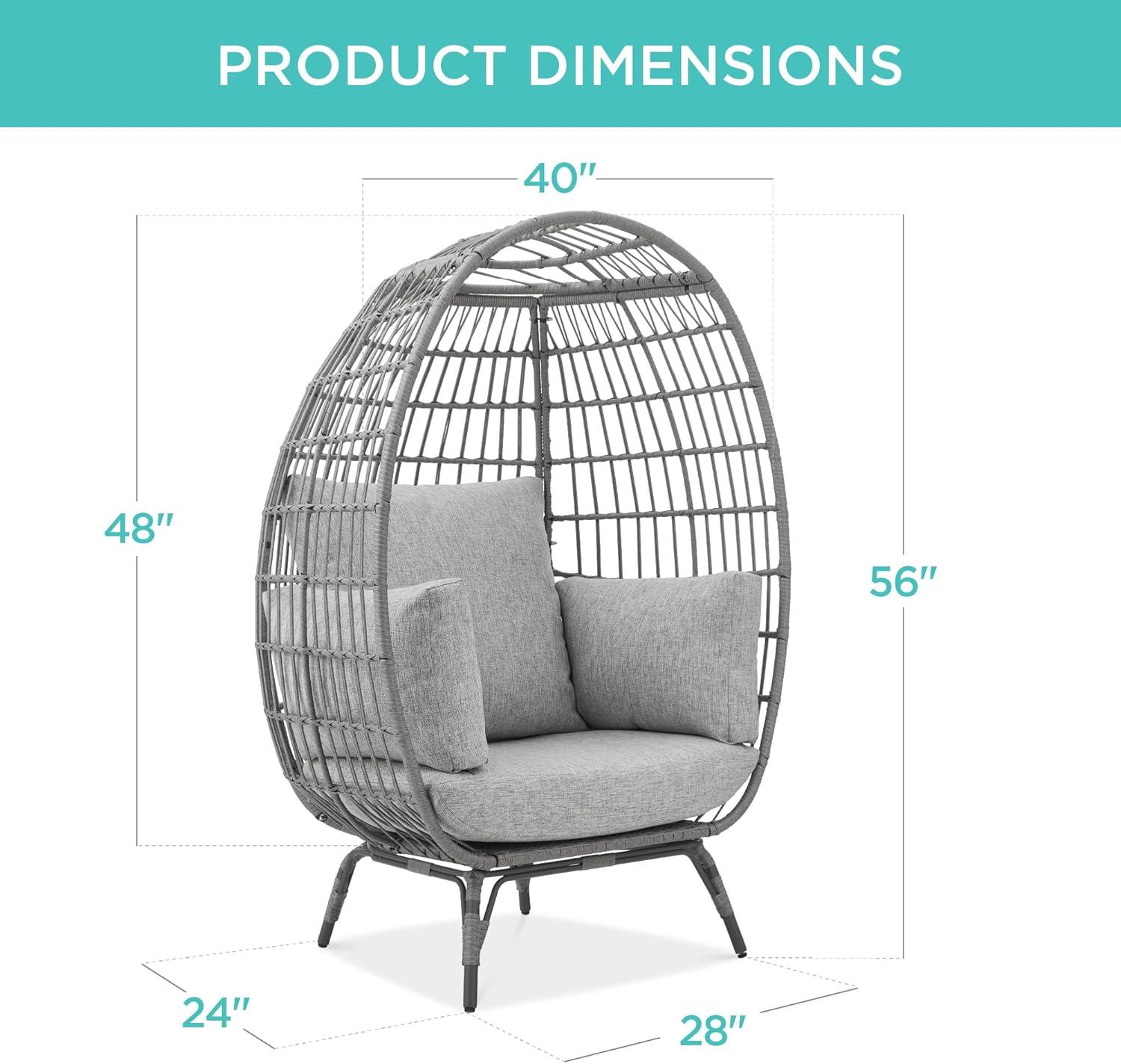 imageBest Choice Products Wicker Egg Chair Oversized Indoor Outdoor Lounger for Patio Backyard Living Room w 4 Cushions Steel Frame 440lb Capacity  IvoryGrayHeather Gray