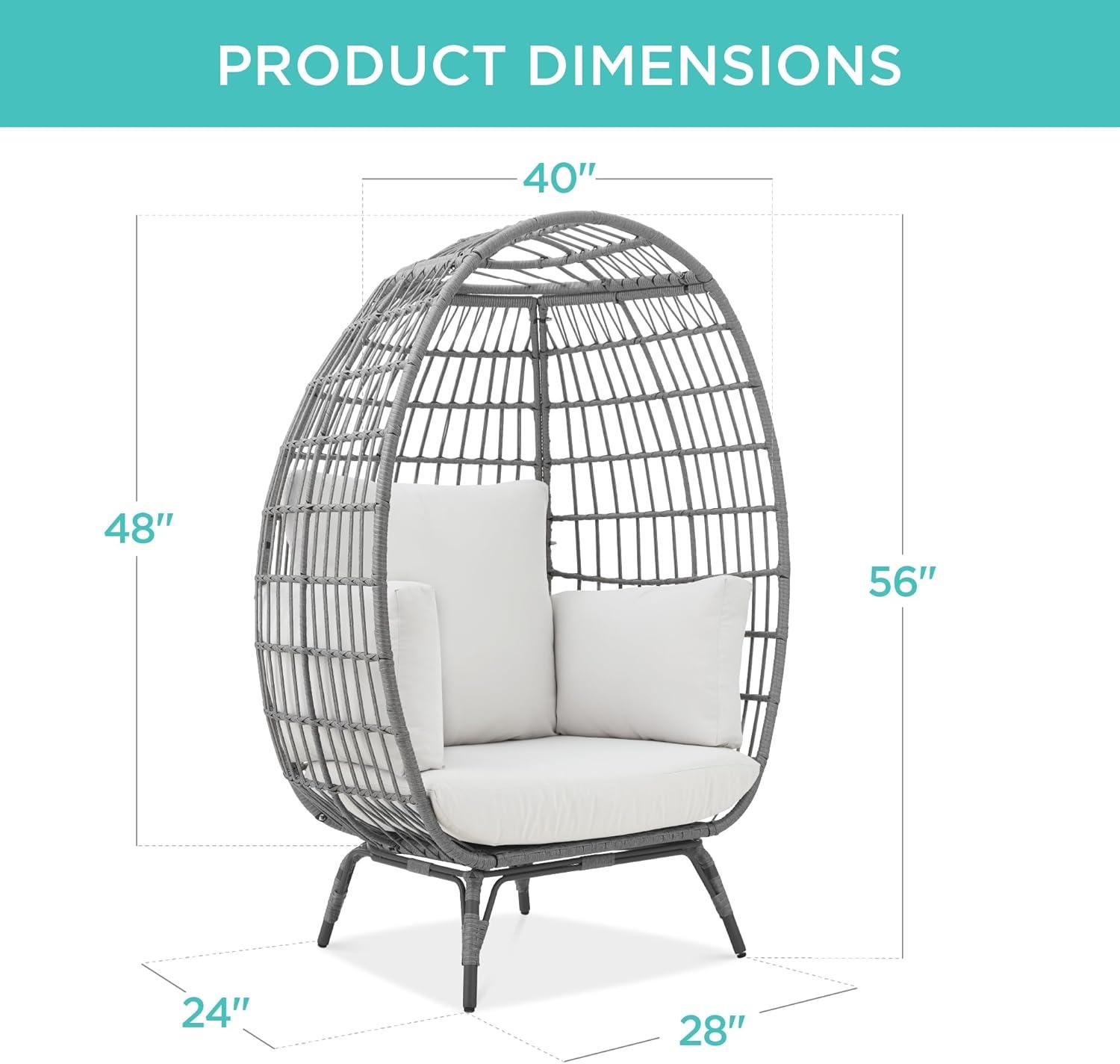imageBest Choice Products Wicker Egg Chair Oversized Indoor Outdoor Lounger for Patio Backyard Living Room w 4 Cushions Steel Frame 440lb Capacity  IvoryGrayWhite Sand