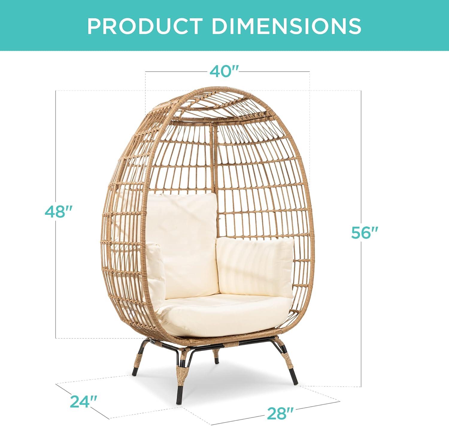 imageBest Choice Products Wicker Egg Chair Oversized Indoor Outdoor Lounger for Patio Backyard Living Room w 4 Cushions Steel Frame 440lb Capacity  IvoryIvory