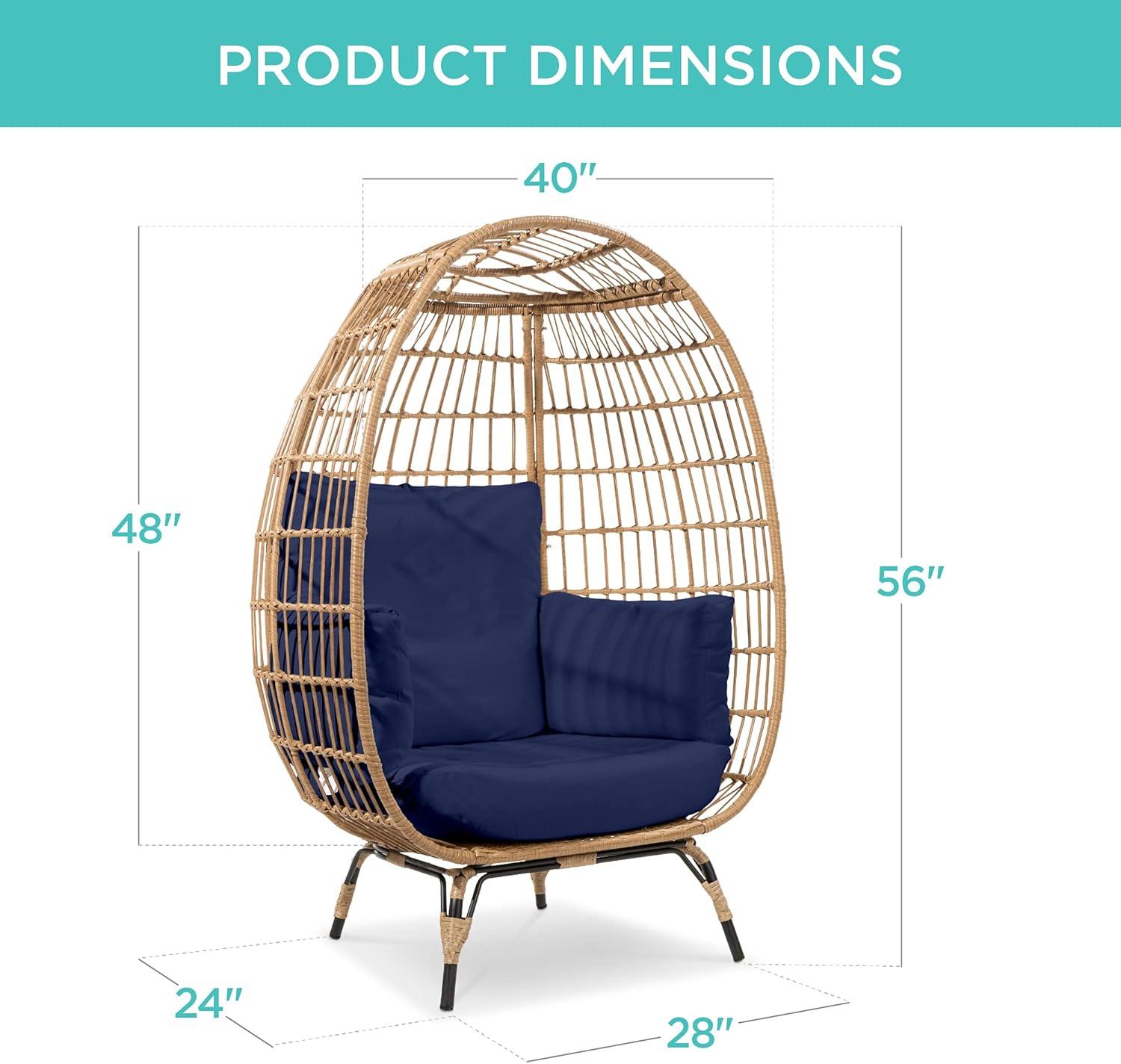 imageBest Choice Products Wicker Egg Chair Oversized Indoor Outdoor Lounger for Patio Backyard Living Room w 4 Cushions Steel Frame 440lb Capacity  IvoryNavy