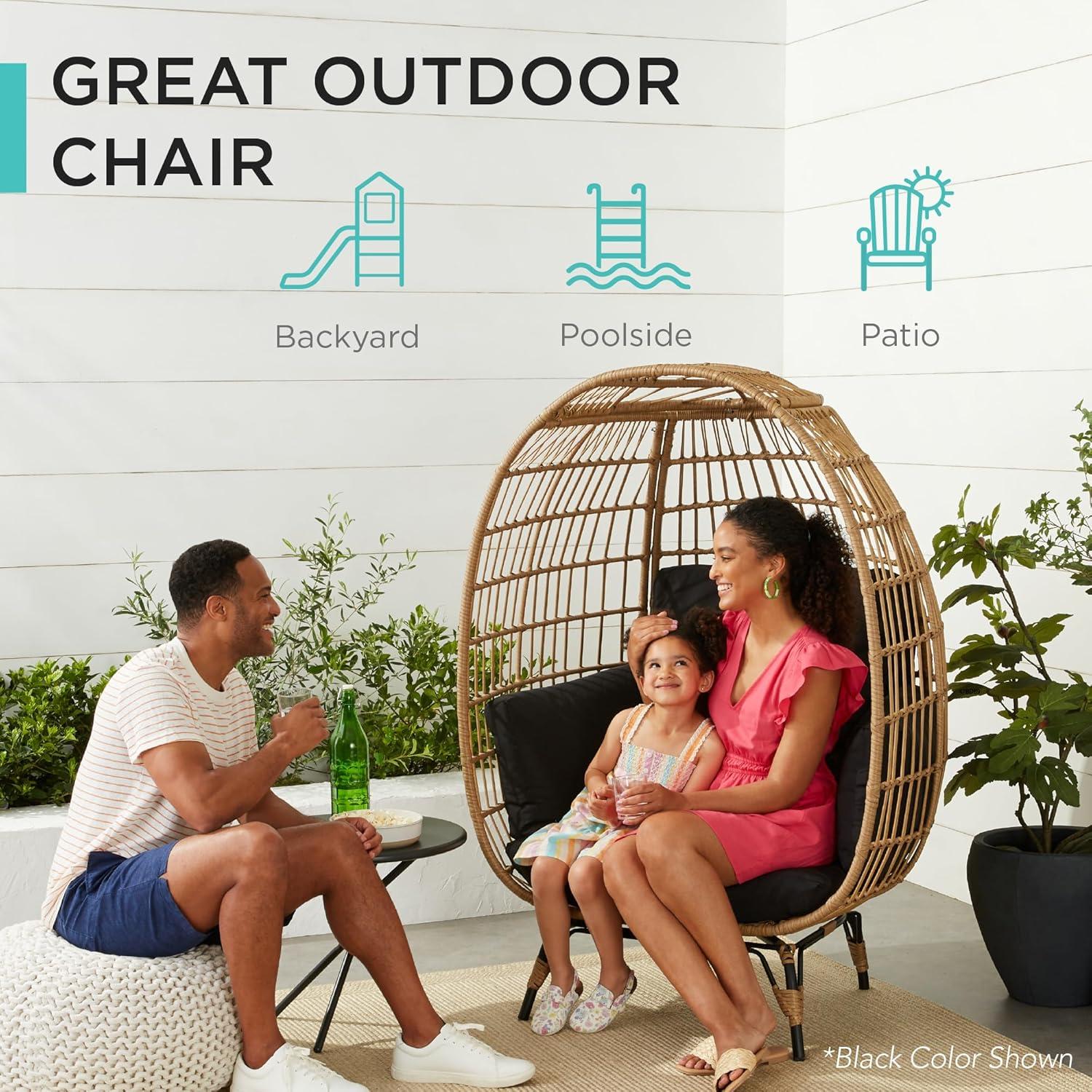 imageBest Choice Products Wicker Egg Chair Oversized Indoor Outdoor Lounger for Patio Backyard Living Room w 4 Cushions Steel Frame 440lb Capacity  IvorySage