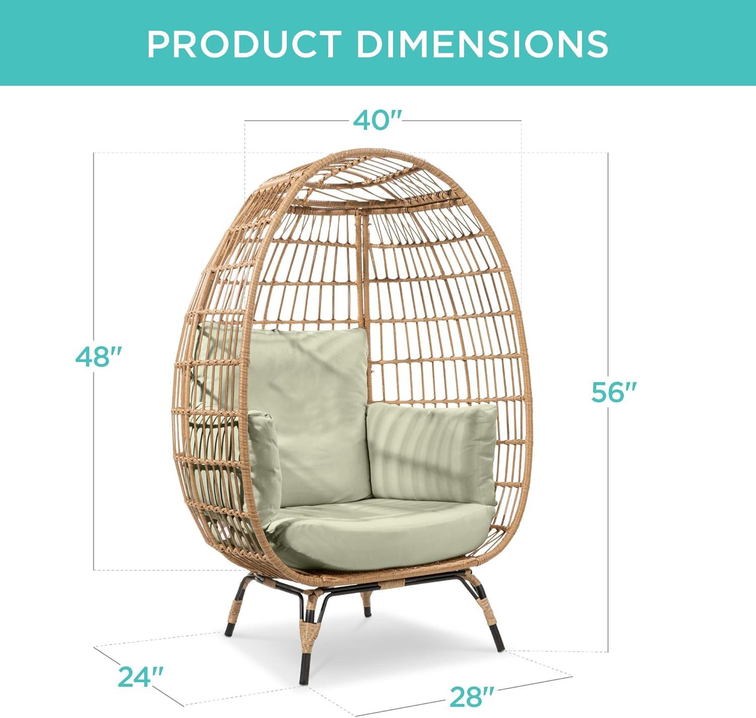 imageBest Choice Products Wicker Egg Chair Oversized Indoor Outdoor Lounger for Patio Backyard Living Room w 4 Cushions Steel Frame 440lb Capacity  IvorySage