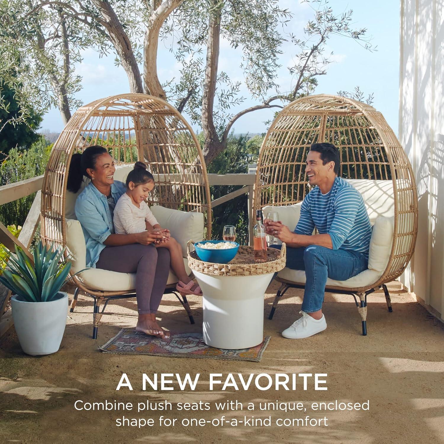 imageBest Choice Products Wicker Egg Chair Oversized Indoor Outdoor Lounger for Patio Backyard Living Room w 4 Cushions Steel Frame 440lb Capacity  IvorySage
