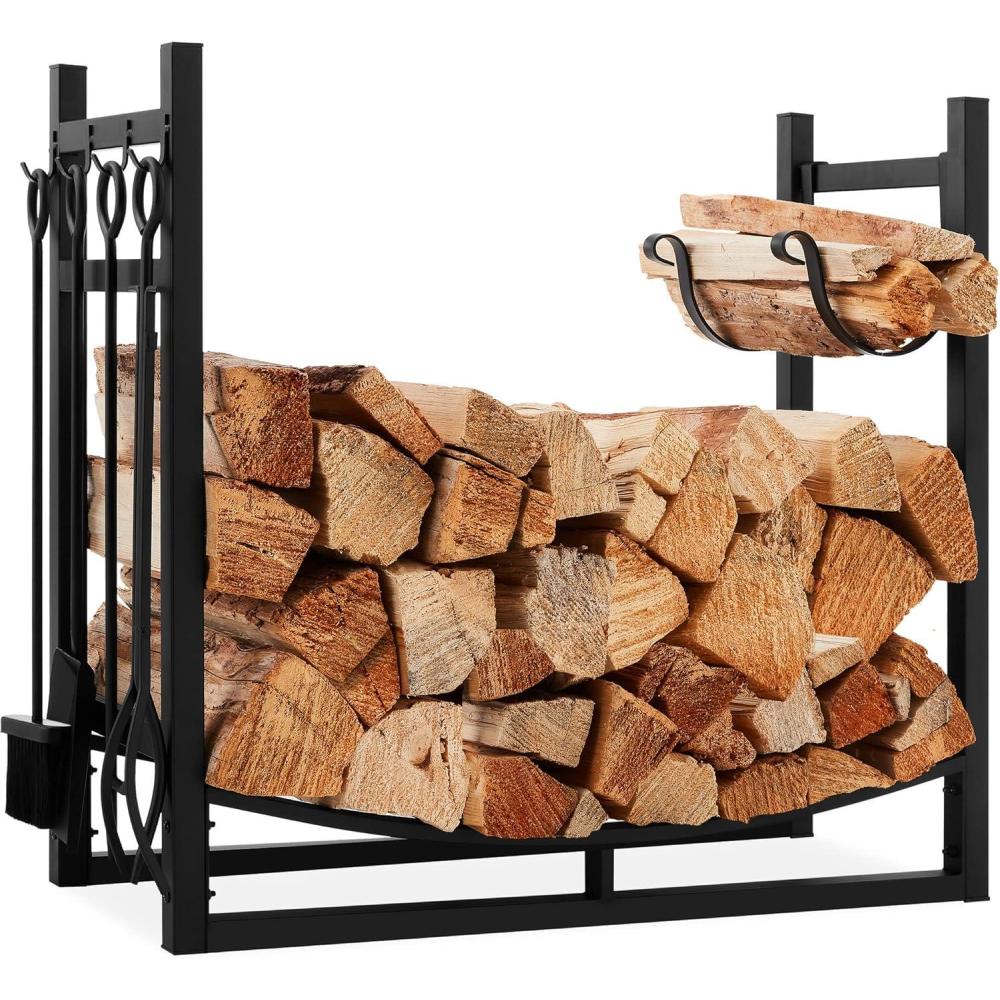 imageBest Choice Products 3425in Firewood Log Rack ampamp Tool Set Steel Wood Storage Accessory for Indoor Outdoor Fire Pit Fireplace wKindling Holder Shovel Poker Tongs Brush