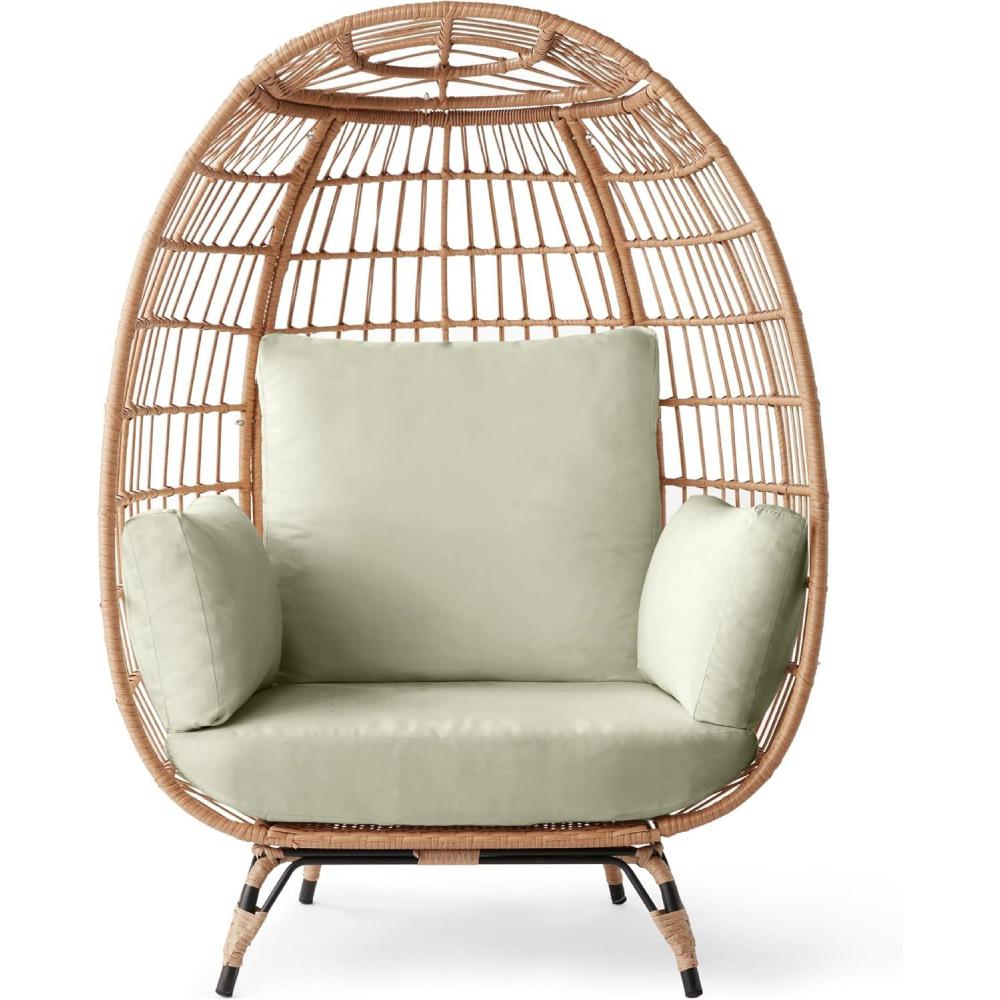 imageBest Choice Products Wicker Egg Chair Oversized Indoor Outdoor Lounger for Patio Backyard Living Room w 4 Cushions Steel Frame 440lb Capacity  IvorySage