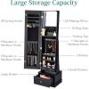 imageBest Choice Products 360 Swivel Mirrored Jewelry Cabinet Standing Armoire Makeup Storage Organizer wLEDlit Mirror 3 Shelves  WhiteBlack