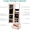 imageBest Choice Products 360 Swivel Mirrored Jewelry Cabinet Standing Armoire Makeup Storage Organizer wLEDlit Mirror 3 Shelves  WhiteCoastal White