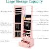 imageBest Choice Products 360 Swivel Mirrored Jewelry Cabinet Standing Armoire Makeup Storage Organizer wLEDlit Mirror 3 Shelves  WhiteDusty Pink