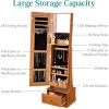 imageBest Choice Products 360 Swivel Mirrored Jewelry Cabinet Standing Armoire Makeup Storage Organizer wLEDlit Mirror 3 Shelves  WhiteRustic Brown