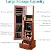 imageBest Choice Products 360 Swivel Mirrored Jewelry Cabinet Standing Armoire Makeup Storage Organizer wLEDlit Mirror 3 Shelves  WhiteWalnut