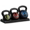 imageBest Choice Products 3Piece Kettlebell Set with Storage Rack HDPE Coated Exercise Fitness Concrete Weights for Home Gym Strength Training HIIT Workout 5lb 10lb 15lb