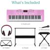 imageBest Choice Products 61Key Electronic Keyboard Piano Portable Electric Keyboard Complete Beginner Set wLED Screen Stand Bench Headphones  BlackPink