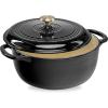 imageBest Choice Products 75 Quart Enamel CastIron Round Dutch Oven Family Style HeavyDuty PreSeasoned Cookware for Home Kitchen Dining Room Oven Safe wLid Dual Handles  Cornflower BlueBlack Licorice