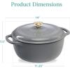 imageBest Choice Products 75 Quart Enamel CastIron Round Dutch Oven Family Style HeavyDuty PreSeasoned Cookware for Home Kitchen Dining Room Oven Safe wLid Dual Handles  Cornflower BlueGraphite Gray