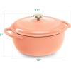 imageBest Choice Products 75 Quart Enamel CastIron Round Dutch Oven Family Style HeavyDuty PreSeasoned Cookware for Home Kitchen Dining Room Oven Safe wLid Dual Handles  Cornflower BluePeach Sorbet