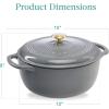 imageBest Choice Products 75 Quart Enamel CastIron Round Dutch Oven Family Style HeavyDuty PreSeasoned Cookware for Home Kitchen Dining Room Oven Safe wLid Dual Handles  Cornflower BlueGraphite Gray