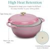 imageBest Choice Products 75 Quart Enamel CastIron Round Dutch Oven Family Style HeavyDuty PreSeasoned Cookware for Home Kitchen Dining Room Oven Safe wLid Dual Handles  Cornflower BluePink Champagne