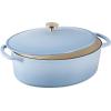 imageBest Choice Products 75 Quart Enamel CastIron Round Dutch Oven Family Style HeavyDuty PreSeasoned Cookware for Home Kitchen Dining Room Oven Safe wLid Dual Handles  Cornflower BlueCornflower Blue