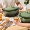 imageBest Choice Products 75 Quart Enamel CastIron Round Dutch Oven Family Style HeavyDuty PreSeasoned Cookware for Home Kitchen Dining Room Oven Safe wLid Dual Handles  Cornflower BlueDeep Olive Green