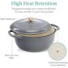 imageBest Choice Products 75 Quart Enamel CastIron Round Dutch Oven Family Style HeavyDuty PreSeasoned Cookware for Home Kitchen Dining Room Oven Safe wLid Dual Handles  Cornflower BlueGraphite Gray